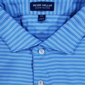 Peter Millar Crown Crafted Polo Shirt Men’s XXL Blue Striped Short Sleeve Golf S